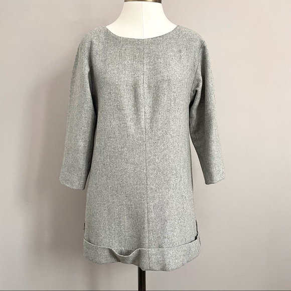 CINDY Lee Gray Wool Silk Lined Cuffed 3/4 Sleeved Mini Dress Tunic Top - 6/S - Picture 2 of 10